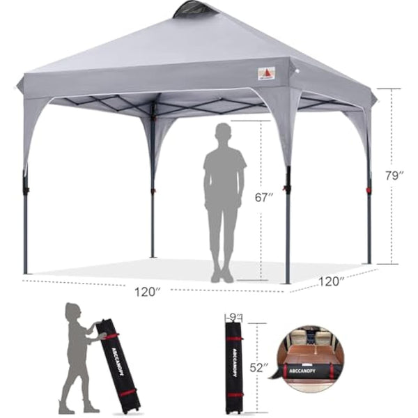 ABCCANOPY 3x3M Pop Up Gazebo Commercial Gazebo With Upgrade Roller Bag, 4 Weight Bags, Stakes and Ropes(Grey)