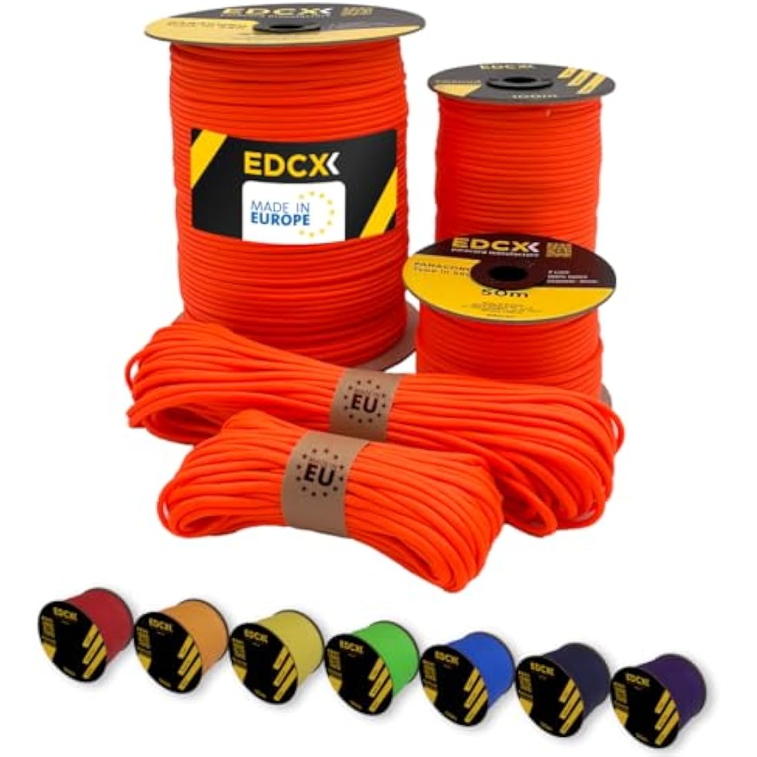 EdcX Paracord 4mm, 35+ Solid Colors (10m, 15m, 30m, 50m, 100m, 300m) | Ideal for Crafting, DIY, Camping, Survival, Outdoor | 100% Nylon Rope 4mm | Tactical Cord 550 Type III