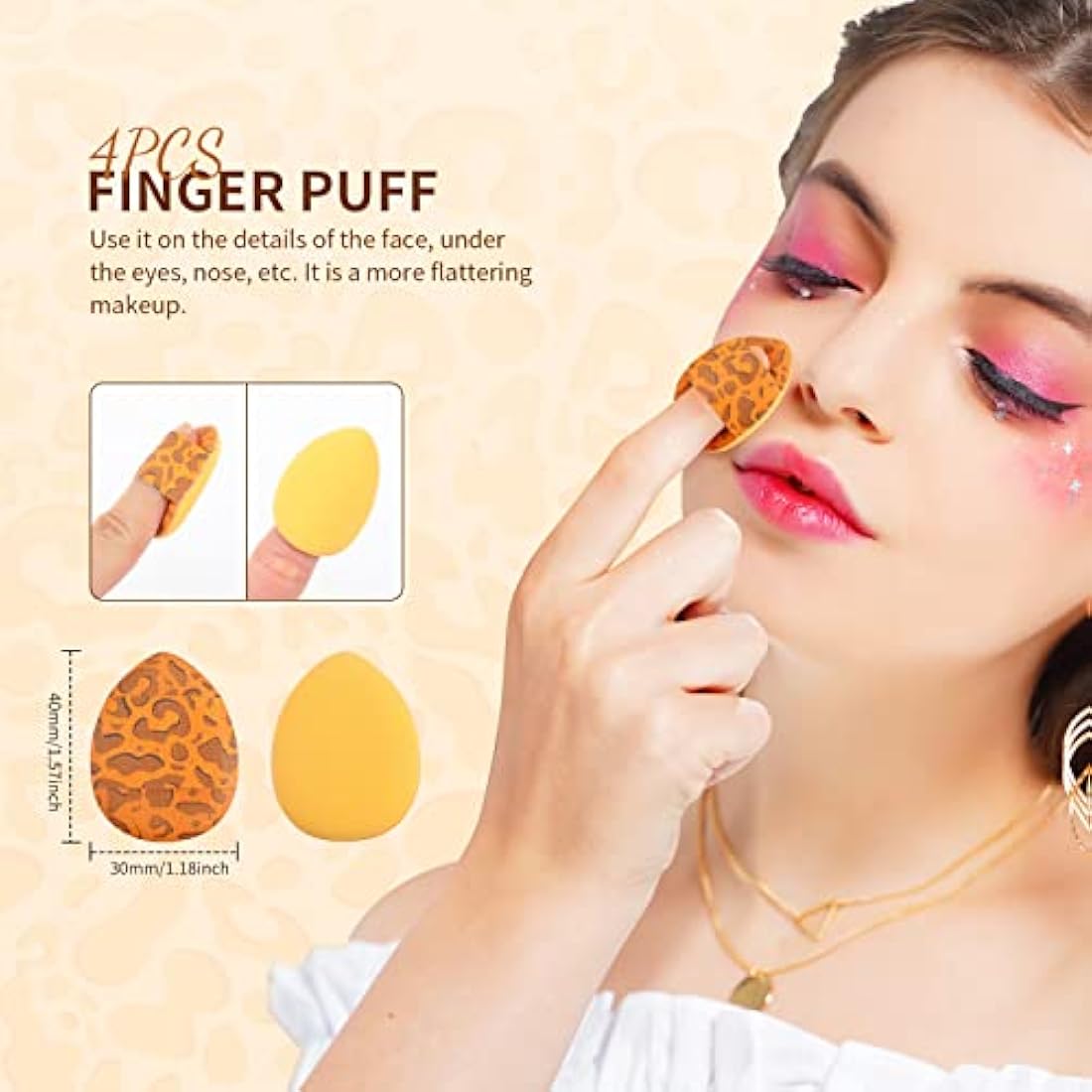 Docolor Leopard Makeup Brushes 14 Pieces with 4 Pieces Finger Puffs Professional Make up Brushes Set Premium Synthetic Kabuki Foundation Blending Brush Face Powder Blush Concealers Eye Shadows