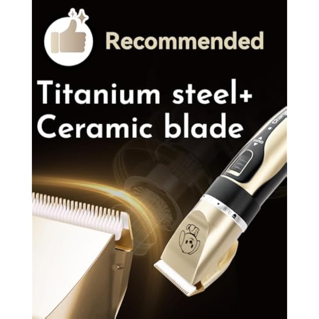 Dog Clippers, Rechargeable Low Noise Cordless Pet Clippers, with 4 Guide Combs and Cleaning Brush Nail Kits