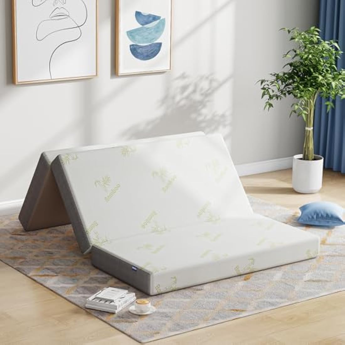 Inofia Folding Mattress Single, 15cm Foldable Memory Foam Mattress with Removable Cover, Guest Trifold Mattress Single Size, Bed in a Box, 100-Night Trial(90x190x15cm)