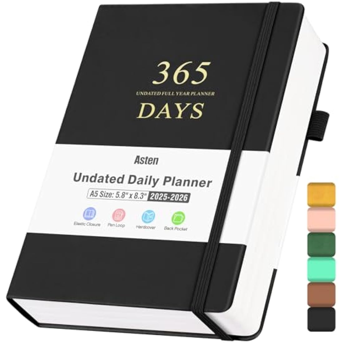 Asten Planner, Undated Daily Planner with To Do List, 365 Days Planner for ADHD Adult, Agenda Men, Hourly Planner Notebook for Goal Setting, Productivity Planner with Calendar, 8.3'' x 5.8'' (Black)