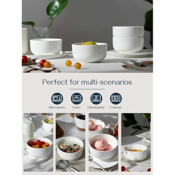 DOWAN Cereal Bowl, 650ml Ceramic Soup Bowls Set of 6 for Kitchen, Porcelain Bowls for Soup, Oatmeal, Rice, Ramen, Noodles, Fruit, Dishwasher Microwave Safe. Ø 13.3cm