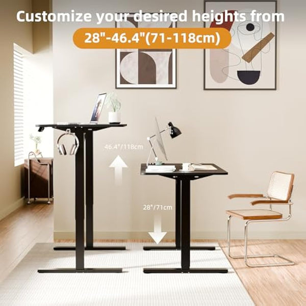 ERGOMAKER Electric Standing Desk Height Adjustable 110x60cm (43.3"x23.6"), Sit Stand With Splicing Top for Home Office (Black Frame + Black Desktop)