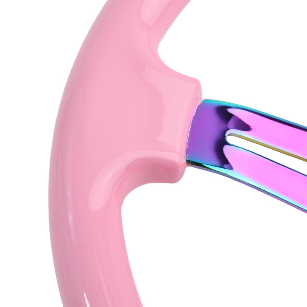 350mm Green Racing Steering Wheel Neo Chrome Spoke Universal 6 Bolts 45mm Deep Dish Classic ABS Wood Steering Wheel with Horn Button