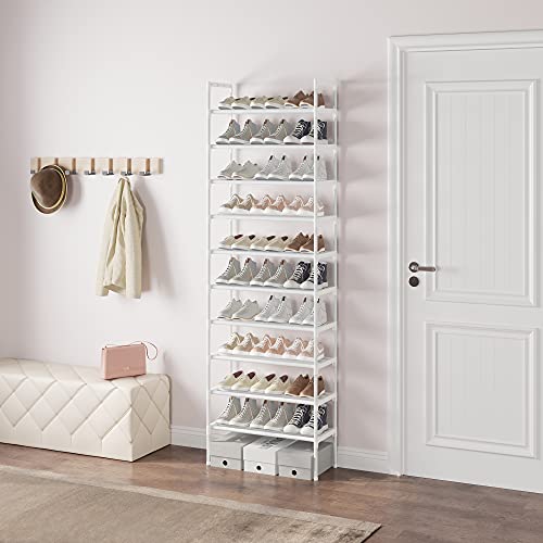 AcornFort S-528 10 Tiers White Adjustable Shoe Storage Tall Shoe Rack Organiser Shelf Hold Stand for 30 Pairs Shoe, 56 x 30 x 170cm Silver, Sturdy