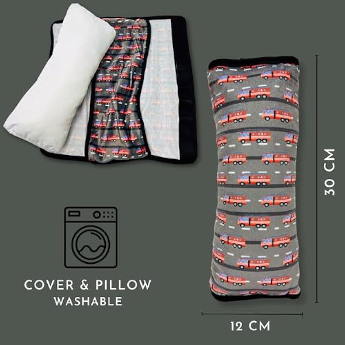 HECKBO cars firefighter car seatbelt pillow for children - machine washable - girl boy kids children soft car seat belt cover sleeping pillows protection car travel pillow cushion vacation