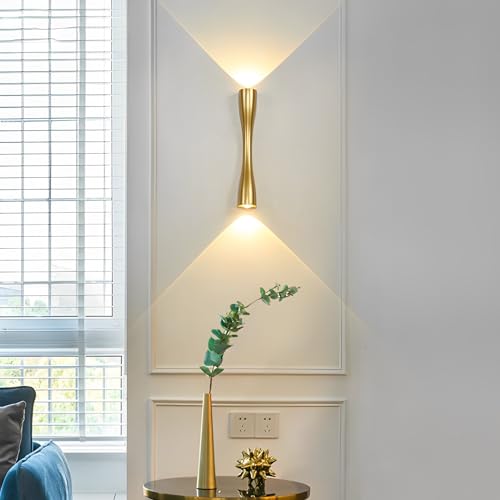 KRUIHAN LED Up and Down Wall Lights Modern Gold Wall Lamp Metal Wall Sconce Lights Indoor Wall Lighting LED Lights for Bedroom,Beside,Living