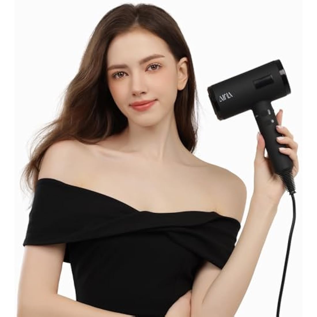 AINA Professional Salon Hair Dryer,2300W Blow Dryer with Diffuser Brush Comb for Women-BLDC Hair Dryer-Brushless Motor 150,000 RPM,Ionic,LED Display,4 Magnetic Attachments (Black)