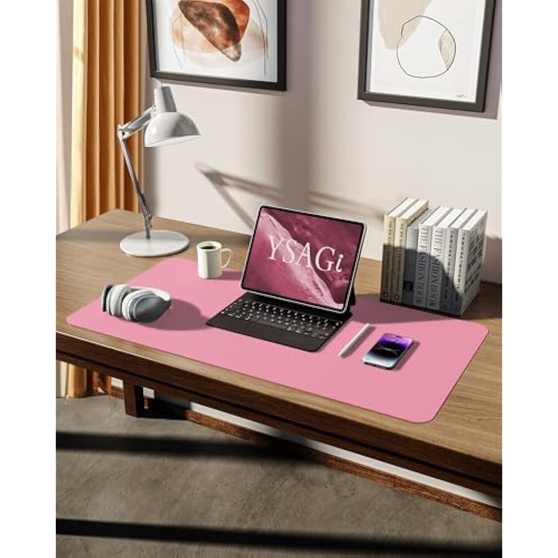 YSAGi Leather Desk Mat, Large Mouse Mat, Non-Slip Desk Pad, Waterproof PU Leather Table Protector Writing Pad for Office and Home (80 x 40 cm, Pink)