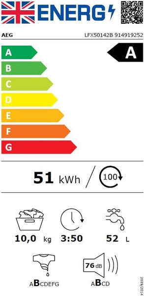 AEG 5000 Series Freestanding Washing Machine LFX50942B, Front Loading Full Size, 9kg, 1400 rpm, AntiAllergy Program, Quick Wash, TimeSave to Adjust Washing Cycles, Class A, White