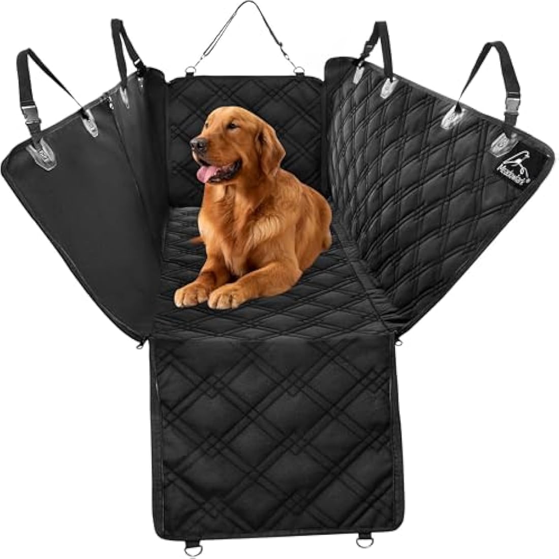 Meadowlark XL Dog Seat Covers Unique Design & Full Car Protection-Doors,Headrests & Backseat. Extra Durable Zippered Side Flap, Waterproof Hammock Pet Seat Cover + Seat Belt & 2 Headrest Protectors