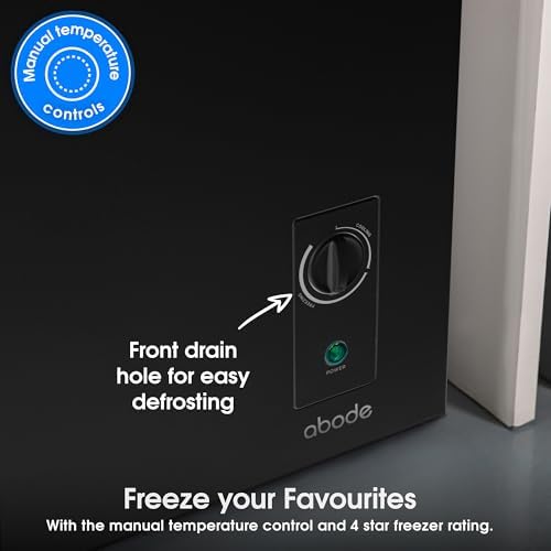Abode Freestanding Black Chest Freezer 198L with Removable Wire Basket & Counter Balance Lid, Adjustable Thermostat, Suitable for Garages & Outbuildings A198CF0E1B