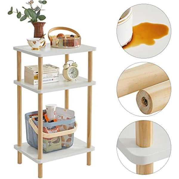 IBUYKE 3-Tier Side Table, Narrow End Table with Storage Shelf, Nightstand Bedside Table for Small Spaces, Bedroom, Living Room, Entryway, Farmhouse, No-Tool Assembly, White WST003W