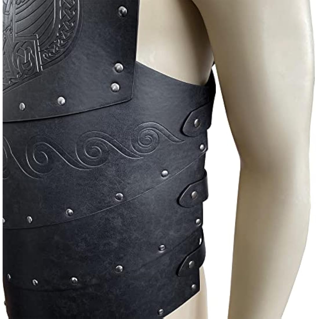 HiiFeuer Viking Faux Leather Embossed Langskip Chest Armor, Retro Medieval Knight Leather Armor for LARP/Cosplay (Black B)