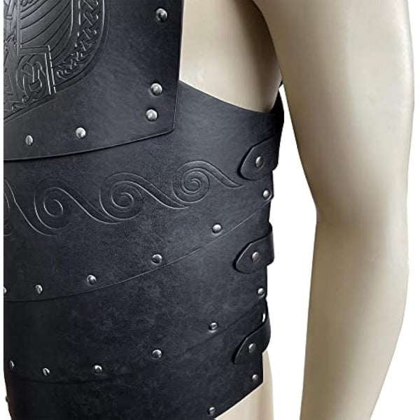HiiFeuer Viking Faux Leather Embossed Langskip Chest Armor, Retro Medieval Knight Leather Armor for LARP/Cosplay (Black B)