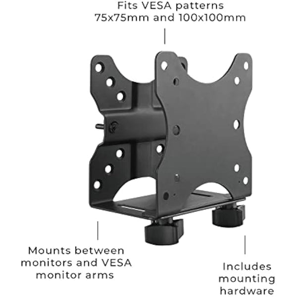 HumanCentric Thin Client Mount Bracket, Mount a Mini PC or Computer to a VESA Monitor Arm or Stand, Pole, or Under Desk or Surface, devices with 0.65-2.55" in depth for 75x75 and 100x100mm Patterns