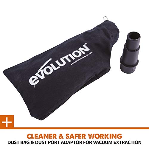 Evolution Power Tools R210SMS+ Sliding Mitre Saw With Multi-Material Cutting, Cuts Wood, Metal, Plastic & More, 45° Bevel, 50° Mitre, 230mm Slide, 1500 W (230 V)