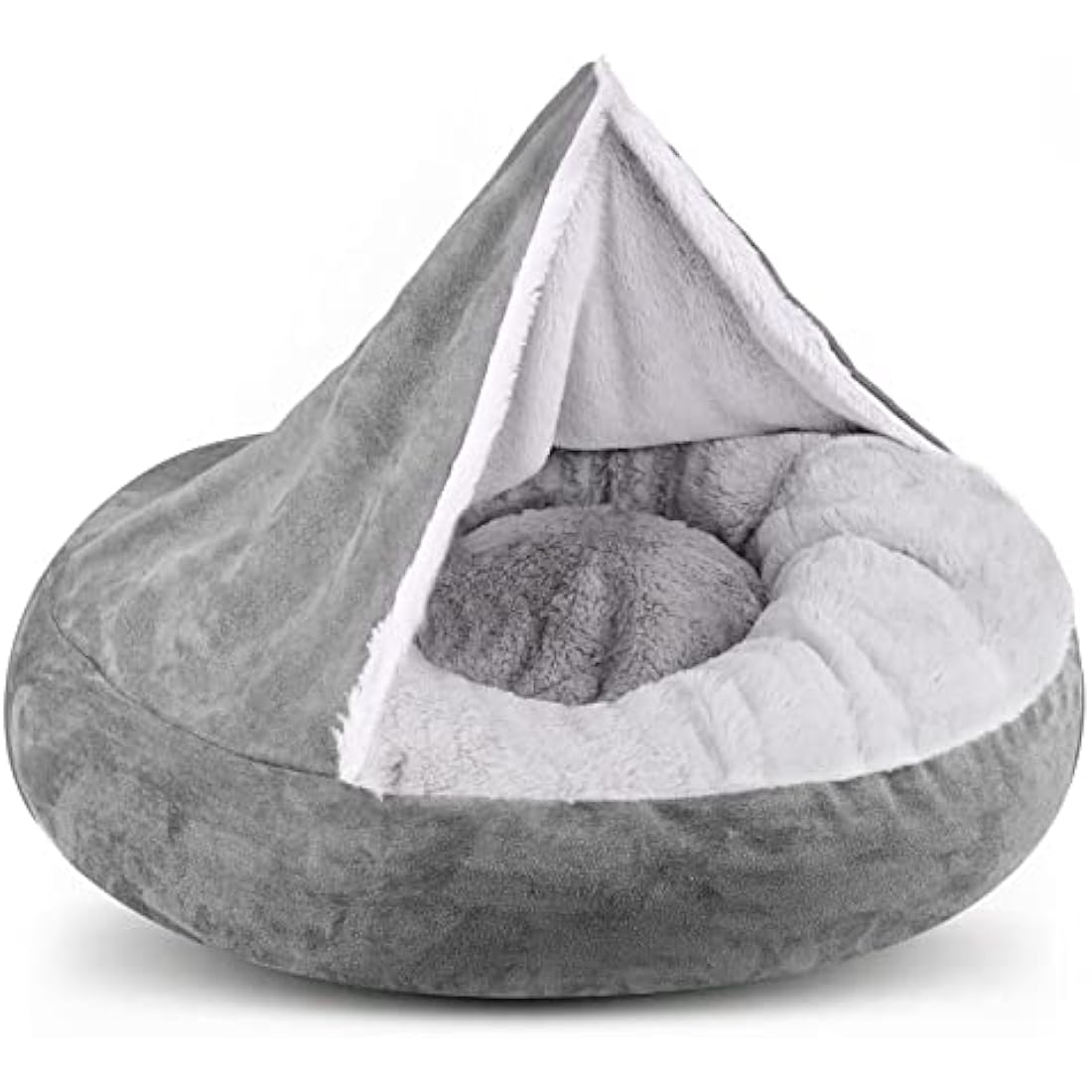 MICOOYO Hooded Dog Bed Large, Cozy Donut Dog Blanket Bed for Doggie, Claming Pet Caved Bed for Cats Puppies (Large, Grey)