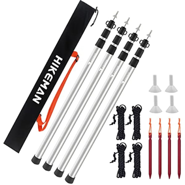 HIKEMAN Tent Poles Camping Poles for Tarp Awning Canopy Porch Sun Sails Tarpaulin Headroom Aluminium Adjustable Telescoping 90-230cm