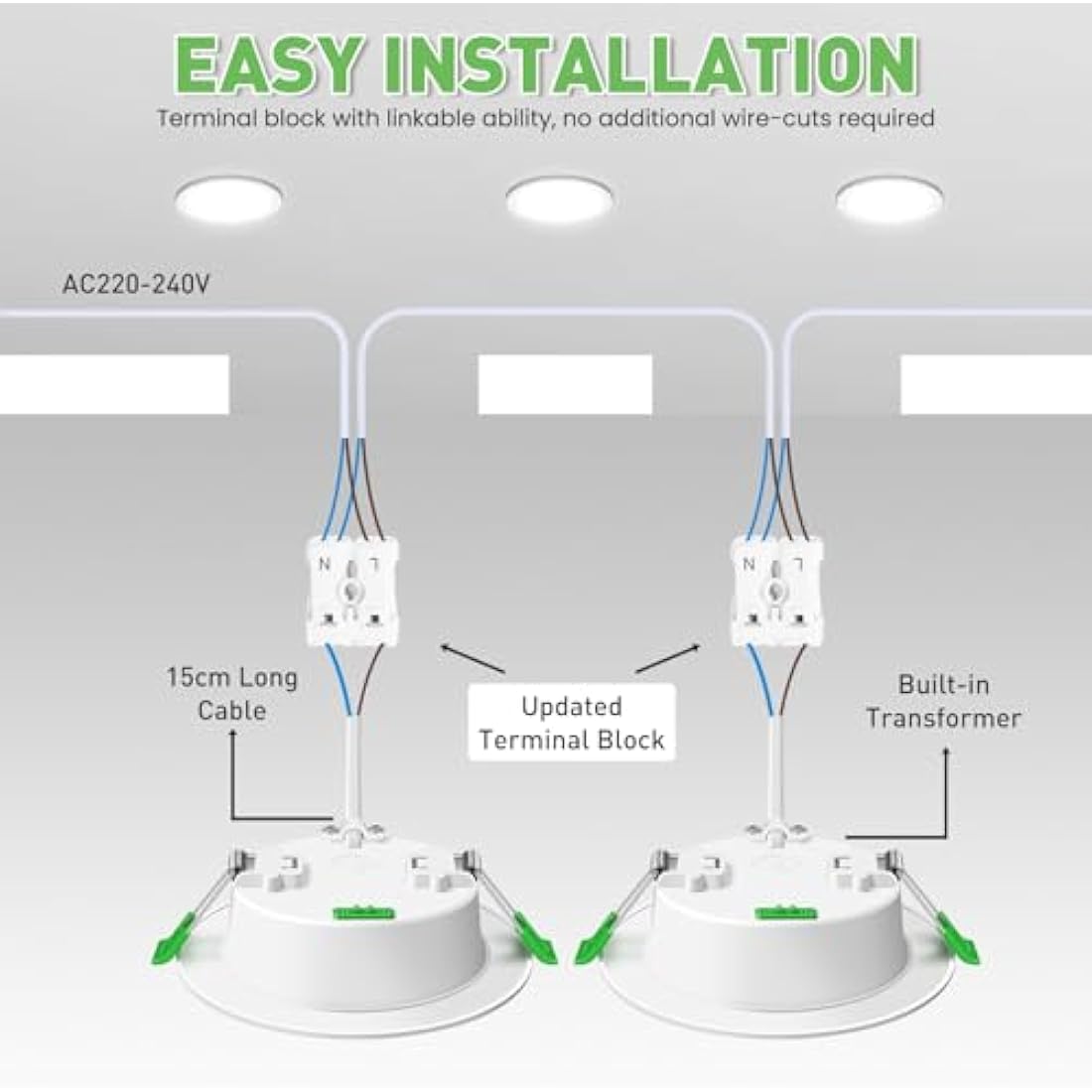 ALUSSO LED Downlights Ceiling Dimmable 10W 1050LM IP44 Recessed Ceiling Lights, 3CCT 3000K Warm 4000K Neutral 6500K Cool Adjustable Bathroom Spotlights, White, 6 Pack