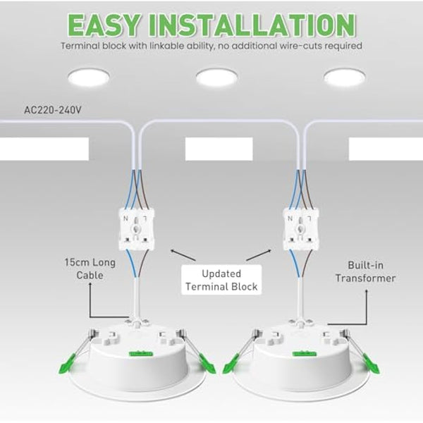 ALUSSO LED Downlights Ceiling Dimmable 8W 850LM IP44 Recessed Ceiling Lights, 3CCT 3000K Warm 4000K Neutral 6500K Cool Adjustable Bathroom Spotlights, White, 6 Pack