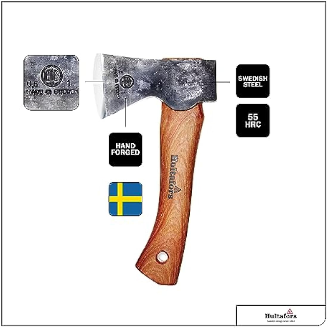 Hand-forged Agelsjön hatchet 235mm made of Swedish quality steel I Hultafors I Forged in Sweden I 775g premium axe with hickory wood handle & incl. leather guard I Hatchet can be resharpened I 841760