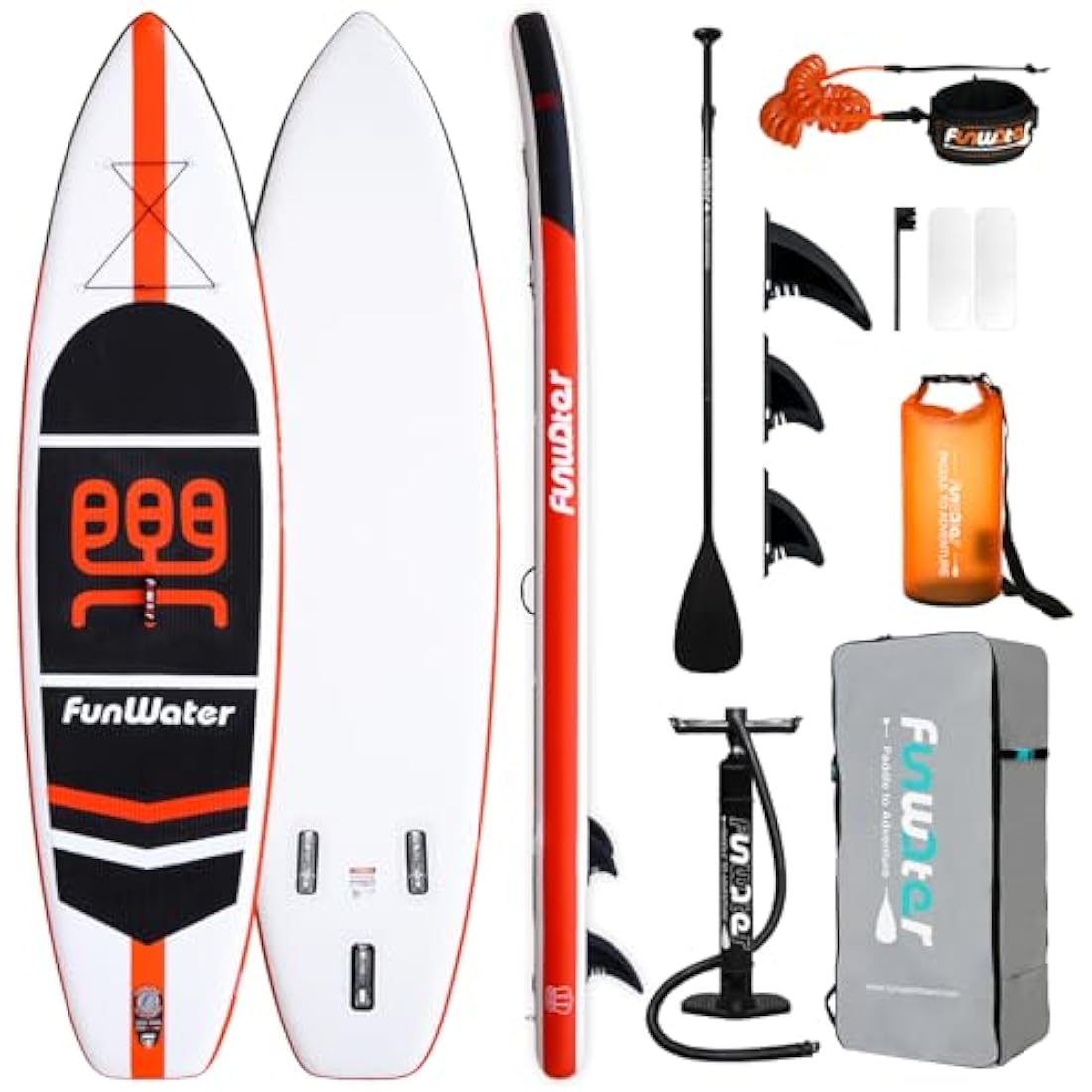 FunWater SUP Inflatable Stand Up Paddle Board Ultra-Light with Inflatable Board,ISUP Accessories,Three Fins,Adjustable Paddle, Pump,Backpack, Leash.