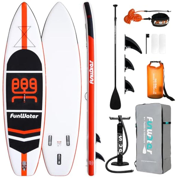 FunWater SUP Inflatable Stand Up Paddle Board Ultra-Light with Inflatable Board,ISUP Accessories,Three Fins,Adjustable Paddle, Pump,Backpack, Leash.