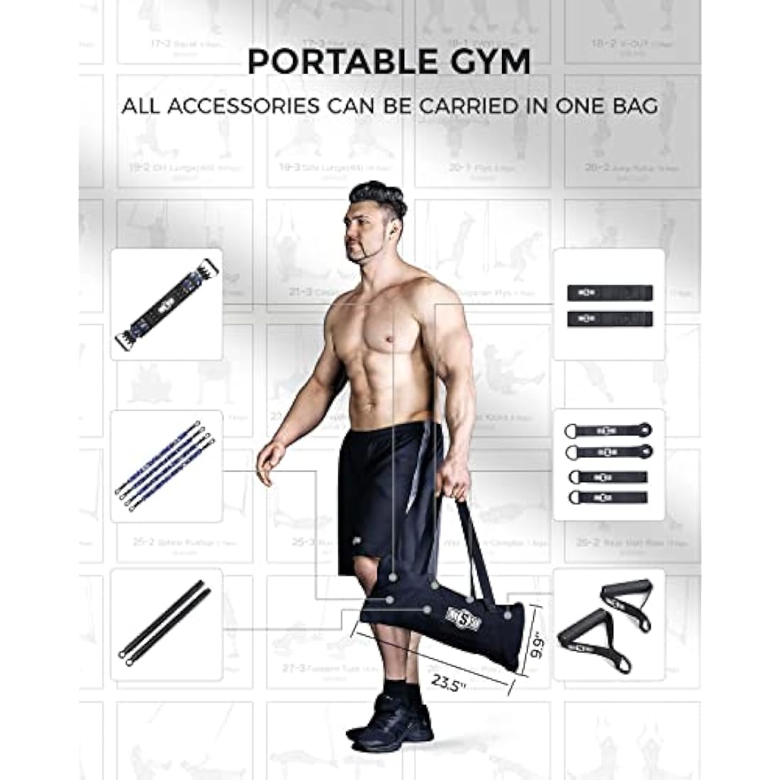 INNSTAR Portable Home Gym Set with Workout Bar, Bench Press Set, Squat Resistance Band, Door Anchor and More-Full Body Workout Equipment to Build Muscle and Shape Body
