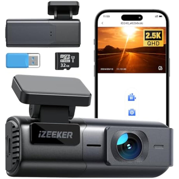 iZEEKER 1440P Dash Cam WiFi, 2.5K QHD Dashcam with Free 32GB Card, Mini Dash Camera with WDR, G-Sensor Emergency Recording, Loop Recording, 24H Parking Mode Supports