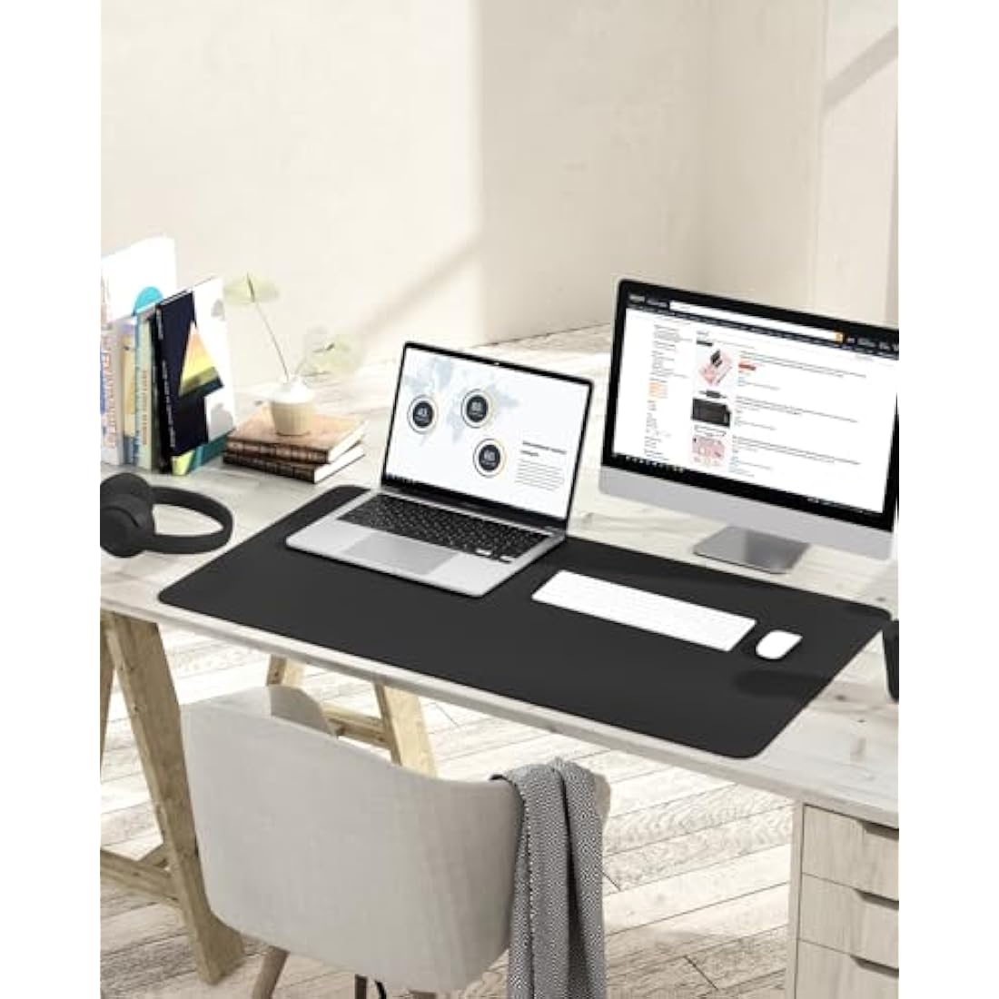 YSAGi Non-Slip Desk Pad, Waterproof PVC Leather Desk Table Protector, Ultra Thin Large Mouse Pad, Easy Clean Laptop Desk Writing Mat for Office Work/Home/Decor (90 x 43 cm, Black)