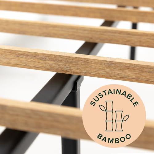 Zinus Sasha Super King Bed frame - Bed 180x200 cm - 25 cm Height - Upholstered Platform Bed frame with Wingback Headboard - Medium Grey