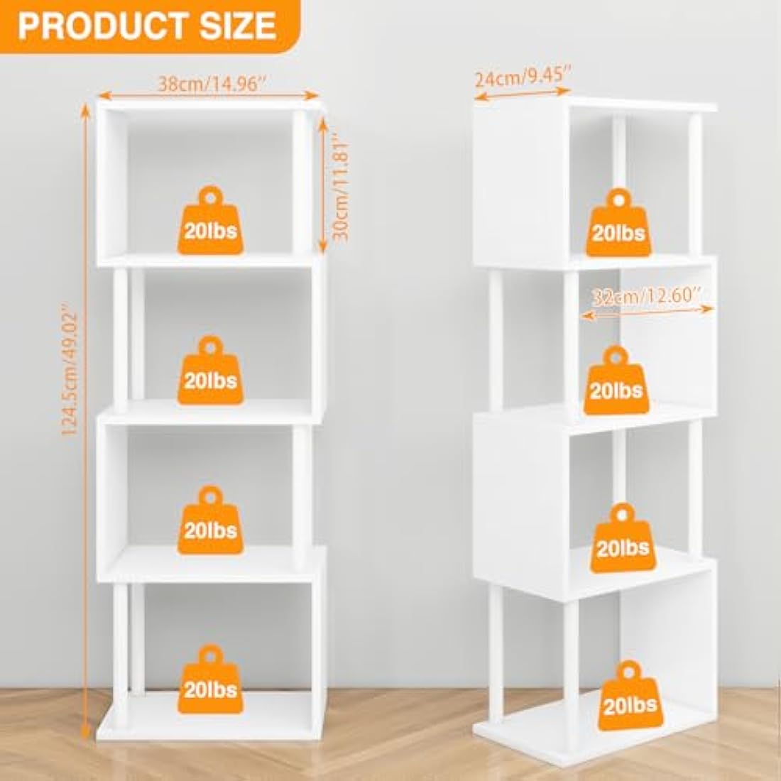 IBUYKE 5/6-Tier Tall Bookshelf,S-Shaped Geometric Bookcase, Wood Display Shelves With Storage,Modern Bookshelf for Living Room Bedroom, Home Office, White WBC015W