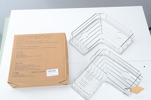 Kegii Telescopic Shower Caddy Corner - Stainless Steel Shower Shelf No Drilling Bathroom Caddy with Soap Holder and Hooks(White), On The Bath or Stand Up Shower