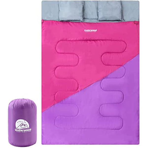 Double Sleeping Bag for Adults and Kids - Lightweight SleepingBag with 2 Pillows, 2 Man Large Sleeping bag for Camping, Waterproof 3 Season Sleeping Bag for Outdoor, Hiking by Underwood-Aggregator