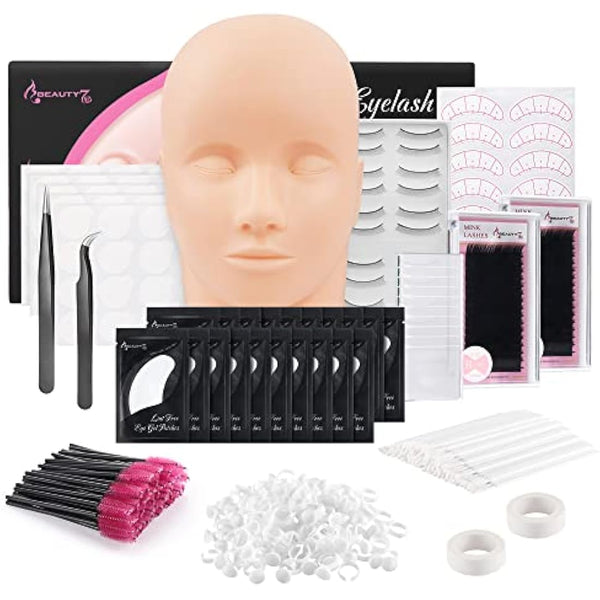 Beauty7 Eyelash Extension Mannequin Head Silicone Face with Detachable Eyelids, Washable Simulation Silicone Eyelash Practice Face Makeup Training Skin