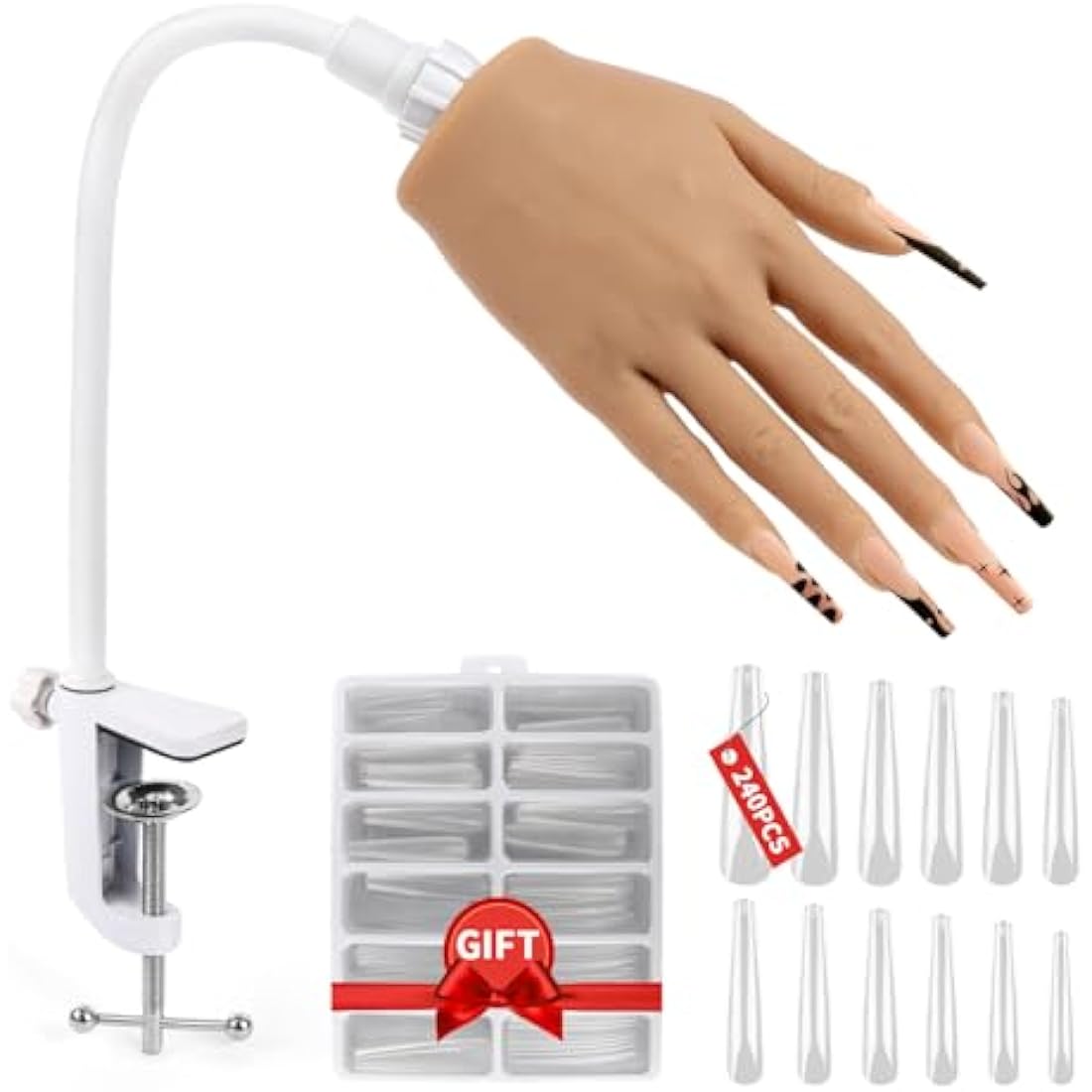 Adonafy Practice Hand for Acrylic Nails - Silicone Nail Practice Hand - Flexible Nail Hand Practice Model for Beginners - Bendable Fake Hand for Professional Salons Home DIY Nail Art, Natural