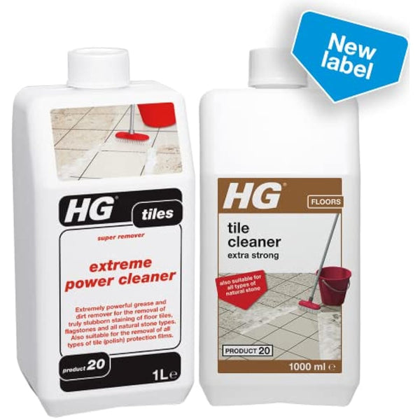HG Tile Cleaner Extra Strong, Heavy Duty Floor Cleaner for Tiles & Grout, Industrial Strength, Safe for Natural Stone, Kitchen & Bathroom Use, Fresh Scent – 1L