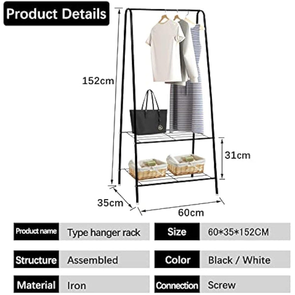 HOFLERA Clothes Rail Stand Garment Coat Rack with Metal Shelf, Frame for Bedroom, Saving Space Clothes Rail,1.5m(Black)