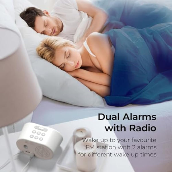 i-box Alarm Clocks Bedside, Radio Alarm Clock, Mains Powered or Battery, FM Radio, USB Charging Port, 5 Step Dimmable Display, Non Ticking, LED Display (White)