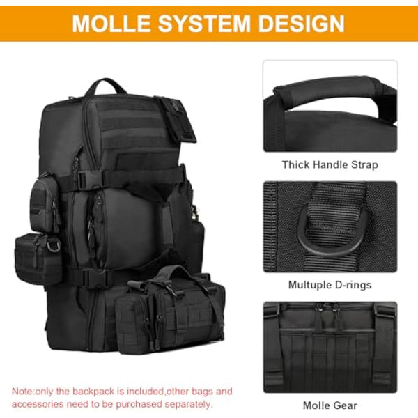 Huntvp 50L/60L Tactical Backpack, Military Backpack 3 in 1 Large Molle Backpacks, Travel Rucksack Hiking Luggage Handbag Crossbody Bag for Men Women Outdoors Hiking Hunting Travelling Camping Trekking