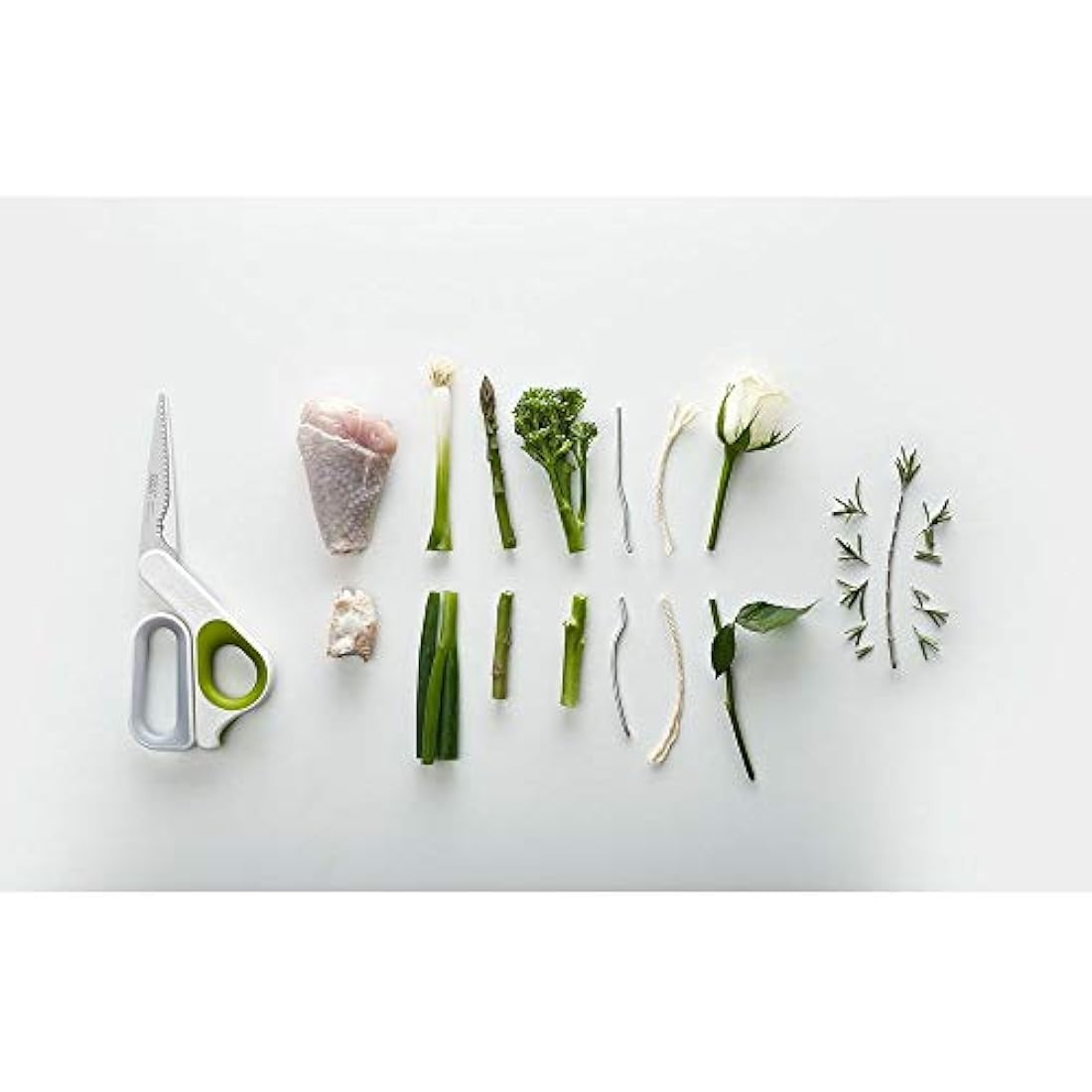 Joseph Joseph PowerGrip - Kitchen Scissors with Integrated Thumb Grip and herb stripper, White/Green, 4
