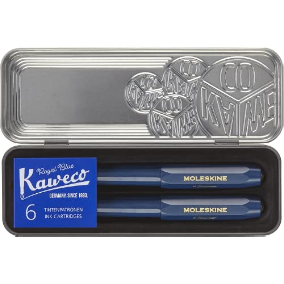 Moleskine x Kaweco Fountain Pen in ABS plastic with Gold-Plated Size M Nib and Refillable Ballpen for Writers, Note-Takers, Refill 1.0mm with Blue Ink and 6 Blue Ink Cartridges included, Color Blue