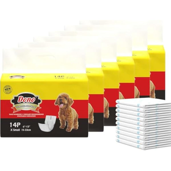 Dono Dog Nappies Male, Dog Belly Bands with Wetness Indicator, Disposable Male Wraps, Super Absorbent and Leak-proof, Puppy Nappies for Incontinence, Marking Issues, Traveling (6XS -84count)