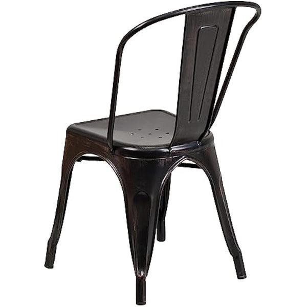 Flash Furniture Luke Commercial Grade 4 Pack Black-Antique Gold Metal Indoor-Outdoor Stackable Chair