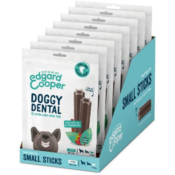 Edgard Cooper Treats Dental Stick, Small - Mint and Strawberry - (8 x 7 stick pack), Natural Dog Chew Sticks, Dental Hygiene, One per Day, Low Calorie, Long Chewing, Fresh Breath
