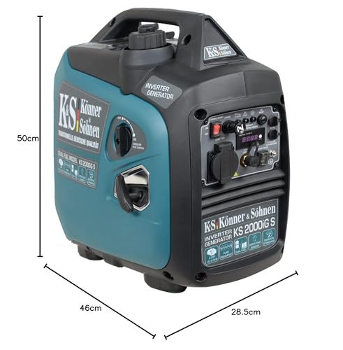 Könner & Söhnen KS 3100iG S portable LPG/petrol inverter generator 3100 W,UK Plug Socket 1x13 A (230 V), 2 USB ports,copper winding,silent inverter generator,dual fuel generator