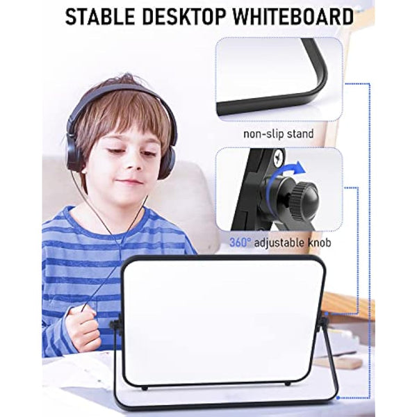 Nicpro Dry Erase Small Whiteboard A4 with Non-Slip Stand, 21 x 30 cm Double Sided Magnetic Desktop White Board with 8 Pens, Eraser, Magnet, Portable Writing Easel for Kid Drawing Student Classroom Use