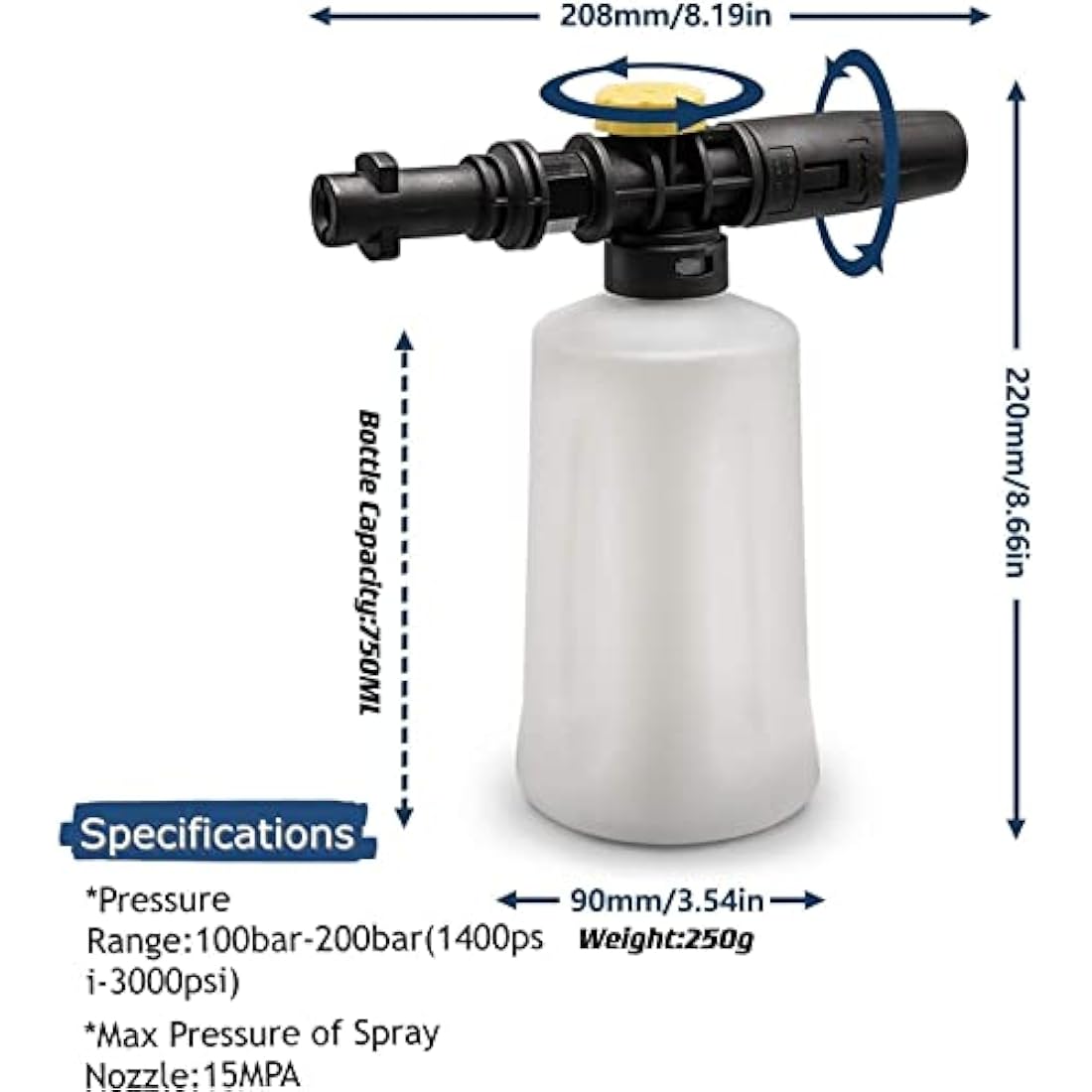 High Pressure Jet Bottle Snow Foam Lance Cannon Washer for Karcher K2 K3 K4 K5 K6 K7 Soap Generator Car Foamer Gun Adjustable Sprayer Nozzle 750ML